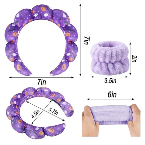 Spa Headband Set Sponge Velvet Wristbands for Face Washing Skincare Women Girls